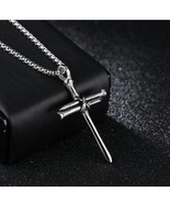 Silver Nail Cross Pendant | Steel Cross | Cross Chain Pendant | Boys Jew... - $18.95