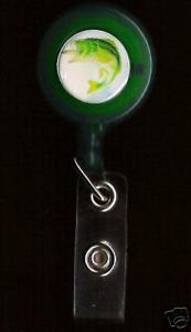 BASS FISH GREEN BADGE REEL -ID Holder trout retractable work key card pulley - $4.90