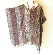 KB503 Brown Leopard Print Women Kimono Poncho Hippy Women Blouse Top Up ... - $24.90