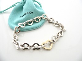 Tiffany &amp; Co Silver 18K Gold Heart Links Bracelet Chain Gift Love 8 In Longer - £472.95 GBP