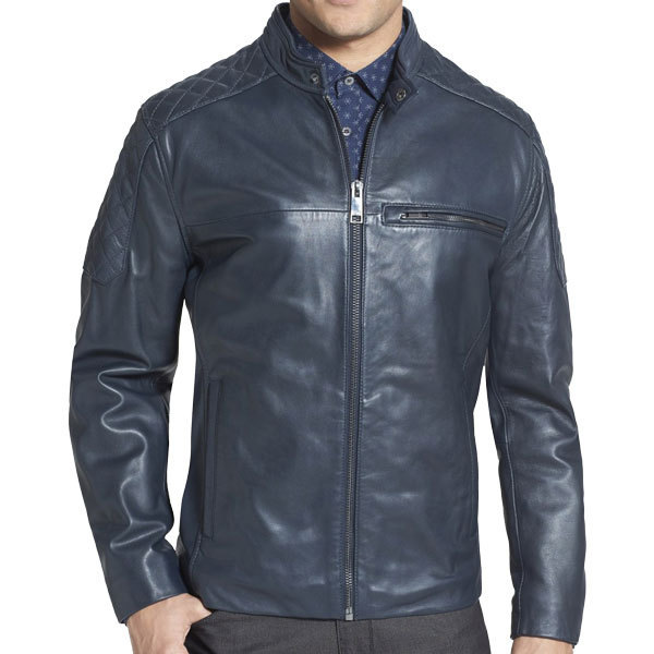 Mens Navy blue leather jacket, Men biker leather jacket, Blue leather jacket men