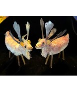 2 Vintage Christmas Decor Reindeer Bristle Body Metal Antlers Wood Legs ... - $17.66 CAD