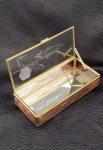 Vtg Glass &amp; Brass Display Box, Footed Jewelry Trinket Box w/  Mirrored Base 6x3&quot; - £12.46 GBP