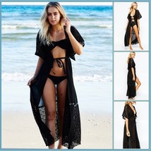 Long Lace Beach Cardigan Robe Open or Tie Front Beach Cover Up Maxi Dress