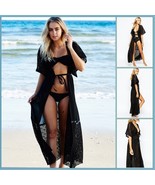 Long Lace Beach Cardigan Robe Open or Tie Front Beach Cover Up Maxi Dress - £34.43 GBP