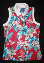 NWT Ladies Jo Fit Hot Pink Gray Orchid Floral Sleeveless Polo Shirt Size S image 9
