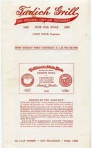 Tadich Grill Menu San Francisco California 1964 The Original Cold Day Restaurant - £50.83 GBP