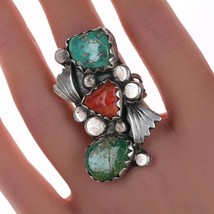 sz8.5 Large Vintage Zuni silver turquoise and coral ring - £199.44 GBP