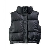 Winter Clothes Women Fashion Faux Leather Padded Long Vest Jacket Coat Vintage P - £53.78 GBP