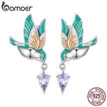 925 Sterling Silver Exqusite Kingfisher Stud Earrings for Women Colored Bird Ear - £19.84 GBP