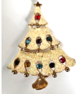 Vintage Gold-tone Christmas Tree Brooch  Textured W/Multi-color Rhinestones - $24.74