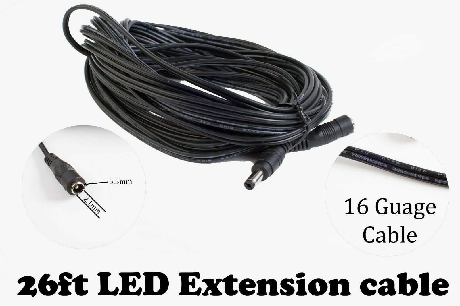 LEDupdates 26ft Power supply AC adapter Extension Cable 5.5mm x 2.1mm DC... - $12.86