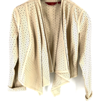 EUC Women&#39;s G.I.L.I. Faux Leather Open Front Perforated Jacket Soft Beige Size 2 - £15.81 GBP