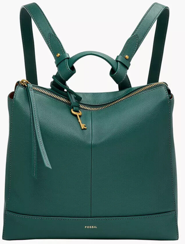 Fossil Elina Dark Green Leather Convertible BackpackSHB2979445 NWT $250 Retail