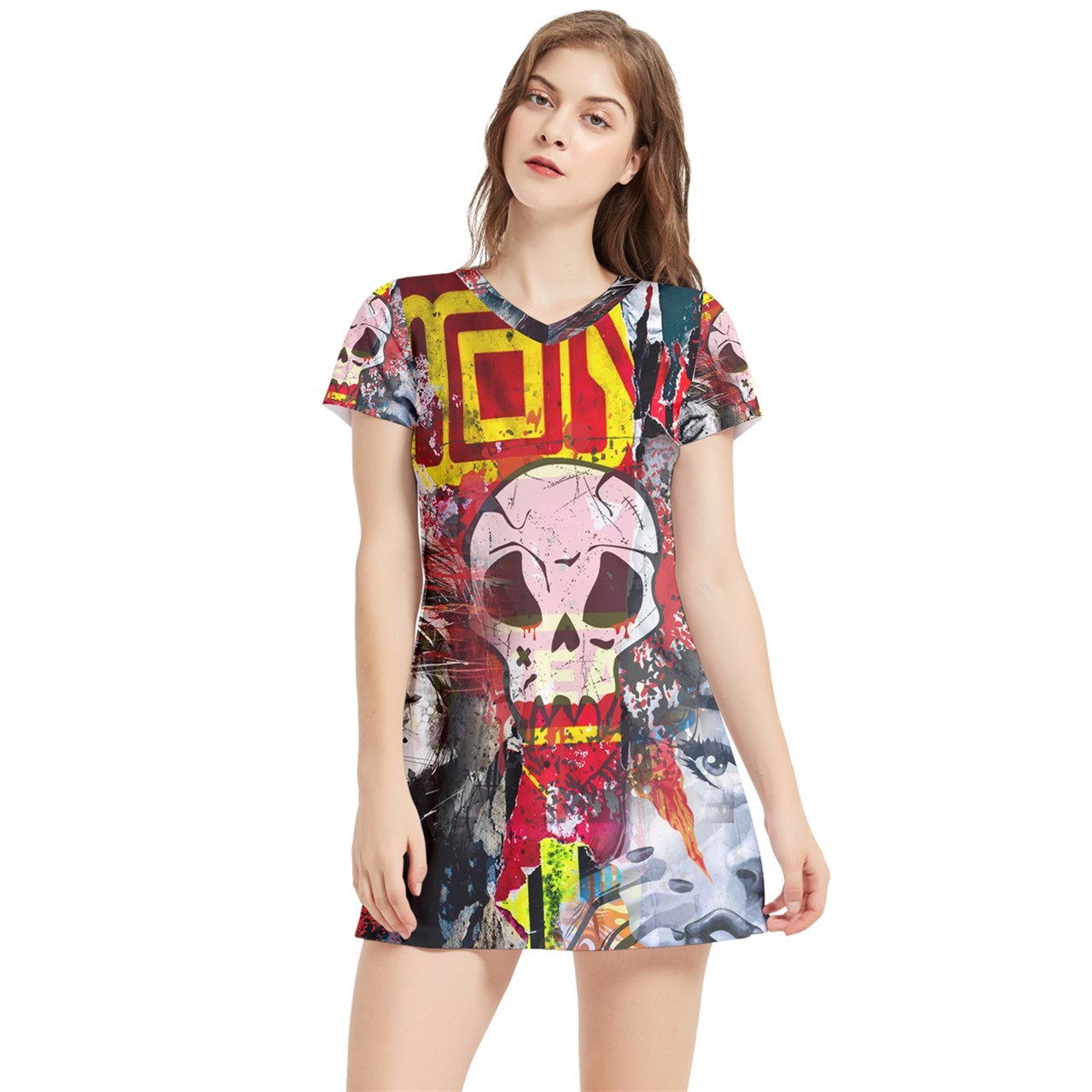 Streetwear Urban rustic  Design Sexy Short Sleeve V-Neck Dress - $32.99