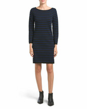 New Chiaramente Italy Wool Blend Blue Black Stripes Sweater Dress Size L - £32.70 GBP
