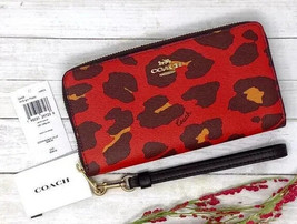 Coach Long Zip-Around Wallet Red Leopard Wristlet Cheetah C6428 Leopardo $268 - £90.19 GBP