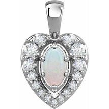 14k White Gold White Opal and Diamond Halo Style Pendant - £447.79 GBP