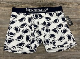 Nick Graham Men&#39;s Underwear Boxer Brief Large Blue &amp; White All-over Crab Print - £15.91 GBP