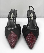 Lord &amp; Taylor Black Pleated Fabric Red Rhinestone Slingback Heels - Wome... - £12.59 GBP
