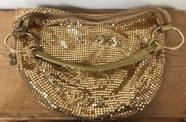 Vintage Disco Style Shiny Gold Metal Mesh Chain Sequined Handbag Hobo Purse - £29.50 GBP