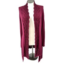 Roz &amp; Ali Cardigan Sweater Womens L Rayon Open Front LS Plum Scallop Design - £11.03 GBP