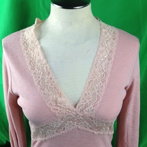 Arden B Long Sleeve Pink and Lace V-Neck Pullover Top Sz Large - £14.32 GBP