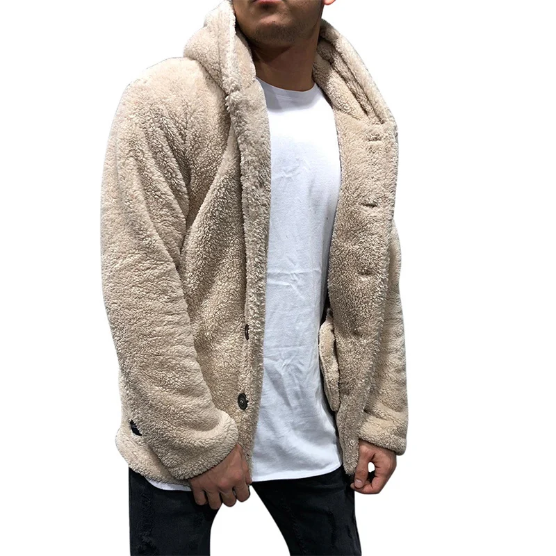 Autumn and Winter Men&#39;s Jacket with Button Solid Color Fleece Warm Male Sweaters - £167.34 GBP