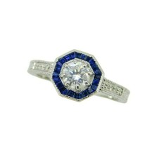 14k White Gold 1/2ct Genuine Natural Diamond Ring with Sapphire Halo (#J4626) - £1,547.40 GBP