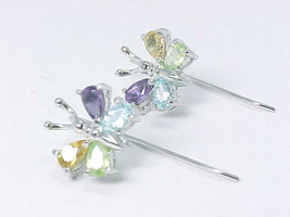 BUTTERFLY Earrings with Genuine Amethyst Citrine Peridot and Topaz in ST... - $40.00