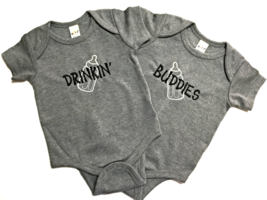 Infant Twin Boys Drinkin&#39; Buddies Gray Short Sleeve One Piece Bodysuit S... - £20.33 GBP