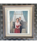 Vintage Ronald and Nancy Reagan Portrait Wood &amp; Cloth Frame 10.75&quot; x 9.5&quot; - £39.42 GBP