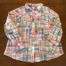 LL Bean Shirt Womens Medium Red Plaid Patchwork Roll Tab Sleeve Y2K Button Up - £18.48 GBP