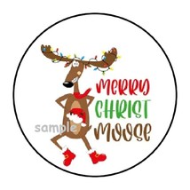 30 Merry Christmoose Envelope Seals Labels Stickers 1.5&quot; Round Christmas Moose - £5.98 GBP