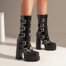 Plus Size 43 Women Mid Calf Boots Platform Thick High Heel Ladies Short Boots Pa - £105.03 GBP