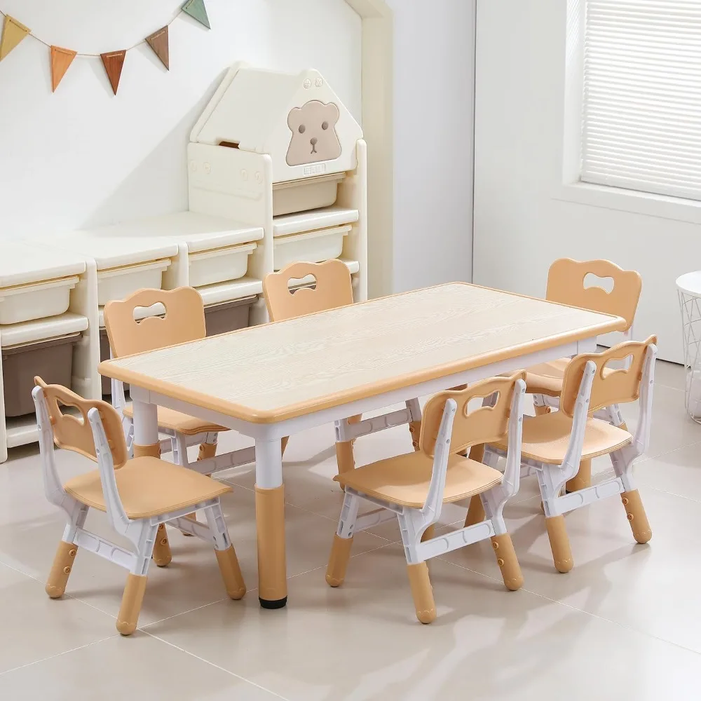 Kids Table and 6 Chairs Set Height Adjustable Toddler Table and Chair Set - £205.04 GBP+