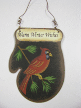 WD1396 Warm Winter Wishes Cardinal Metal Christmas Ornament  - £1.77 GBP