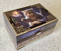 Halloween Magic Cat Themed Wooden Trinket Box - Apprentice  - £8.41 GBP