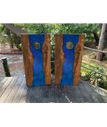 Waterproof Cornhole WRAPS / Dark Blue Epoxy / Natural Wood Grain  / Lami... - $115.75 CAD