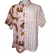 VatPave Stripe Tiger Print Short Sleeve Button Down Shirt Size XL - £12.70 GBP