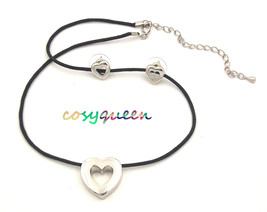 Fabulous silver love heart pendant black cord necklace & earring gift set - $9,999.00