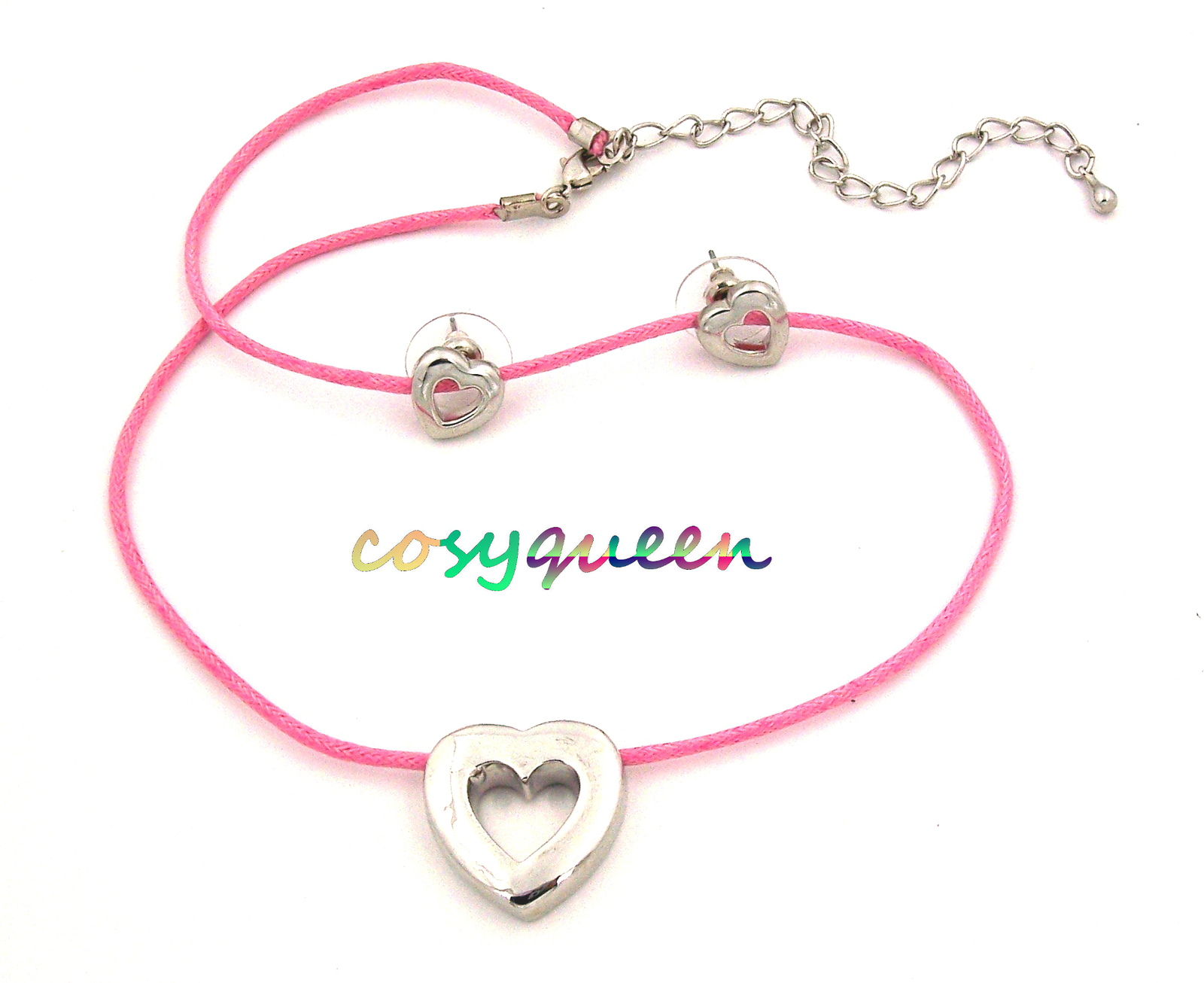 Fabulous hot pink silver love heart pendant necklace & earring gift set - $9,999.00