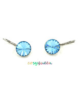 Beautiful large round cut Aquamarine Swarovski crystal drop pierced earrings - $9,999.00