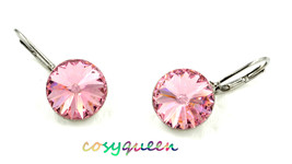 Beautiful large round cut pink Swarovski crystal drop pierced earrings - £7,861.33 GBP