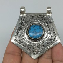 1pc, 2.5&quot;x2.3&quot;x0.5&quot;,Turkmen Pendant Blue Turquoise Inlay Pentagonal Shape,TN557 - £9.45 GBP