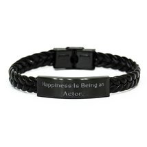 Happiness is Being an Actor. Braided Leather Bracelet, Actor Engraved Bracelet,  - £19.01 GBP
