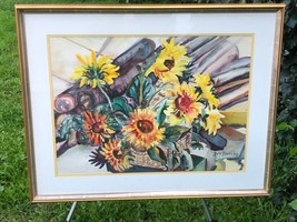 ZELLA BOEDICKER Original HUGE MODERN IMPRESSIONIST FLORAL 1960 WATERCOLO... - $1,400.00