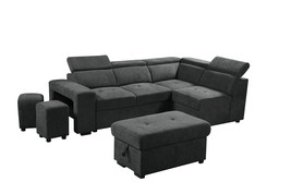 Henrik Dark Gray Sleeper Sectional Sofa with Storage Ottoman and 2 Stools - £1,230.65 GBP