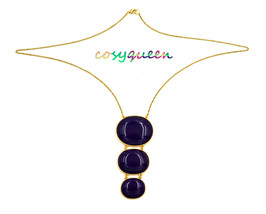 Women new gold purple blue oval stone drop chain necklace - $9,999.00