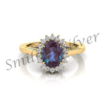Natural 5 Ct Oval Alexandrite 14K Yellow Gold Plated Anniversary Ring for woman - £66.18 GBP